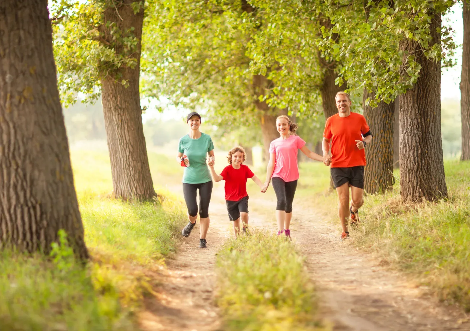 A family is exercising outside