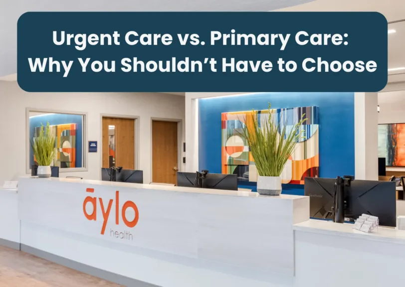 Aylo Health clinic front desk with the blog title 